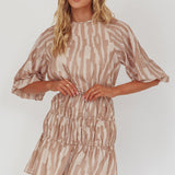 Ezriah Puff Sleeve Mini Dress Print Coffee