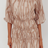 Ezriah Puff Sleeve Mini Dress Print Coffee