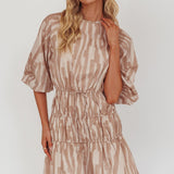 Ezriah Puff Sleeve Mini Dress Print Coffee
