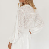 Flossy Eyelet Overlay Tie Mini Dress White