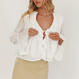 La Demure Tie Front Frill Blouse White