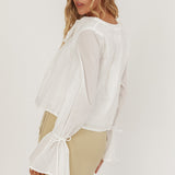 La Demure Tie Front Frill Blouse White