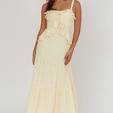 Vienna Sky Frill And Crochet Trim Maxi Dress Cream