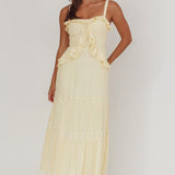 Vienna Sky Frill And Crochet Trim Maxi Dress Cream