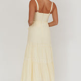 Vienna Sky Frill And Crochet Trim Maxi Dress Cream