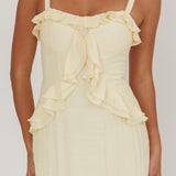 Vienna Sky Frill And Crochet Trim Maxi Dress Cream