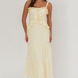 Vienna Sky Frill And Crochet Trim Maxi Dress Cream