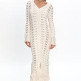 Portside Long Sleeve Knit Maxi Dress Cream