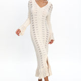Portside Long Sleeve Knit Maxi Dress Cream