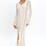 Portside Long Sleeve Knit Maxi Dress Cream