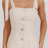 Post It Tied Shoulder Button Front Top Cream