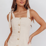 Post It Tied Shoulder Button Front Top Cream