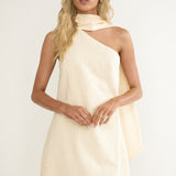 Gizelle One-Shoulder Scarf Mini Dress Oat