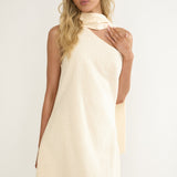 Gizelle One-Shoulder Scarf Mini Dress Oat