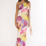 Tallis One-Shoulder Asymmetric Neckline Dress Beige