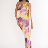 Tallis One-Shoulder Asymmetric Neckline Dress Beige