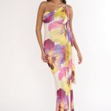 Tallis One-Shoulder Asymmetric Neckline Dress Beige