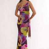 Tallis One-Shoulder Asymmetric Neckline Dress Brown