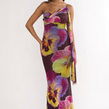 Tallis One-Shoulder Asymmetric Neckline Dress Brown