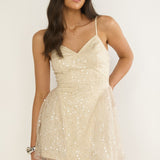 Roselisse Cami Strap Sequin Mini Dress Oyster