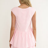 Florrie Button Flounce Top Rosewater
