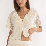Sera Lane Crochet Tie Top Cream