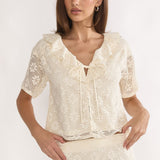 Sera Lane Crochet Tie Top Cream