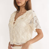 Sera Lane Crochet Tie Top Cream
