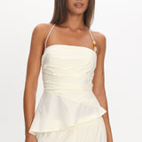 Tilah Asymmetric Ruched Top Cream