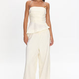 Tilah Asymmetric Ruched Top Cream