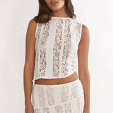 Eleesa Asymmetric Hem Top Lace White