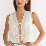 Beliza Tie Front Top White