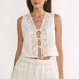 Beliza Tie Front Top White