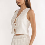 Beliza Tie Front Top White