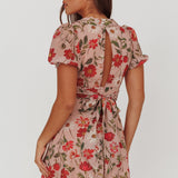 Dillon Twist Bust Mini Dress Floral Beige