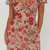 Dillon Twist Bust Mini Dress Floral Beige