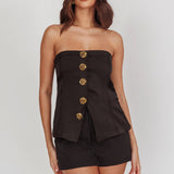Danni Strapless Gold Button Top Black