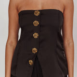 Danni Strapless Gold Button Top Black