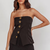 Danni Strapless Gold Button Top Black