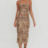 Meet Up Elastic Waist Midi Skirt Leopard