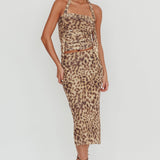 Meet Up Elastic Waist Midi Skirt Leopard