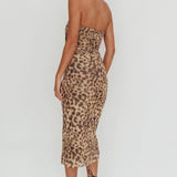 Meet Up Elastic Waist Midi Skirt Leopard