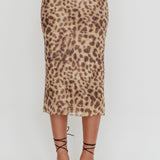 Meet Up Elastic Waist Midi Skirt Leopard