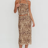 Meet Up Elastic Waist Midi Skirt Leopard