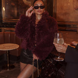 Aland Fuzzy Faux Fur Jacket Wine