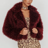 Aland Fuzzy Faux Fur Jacket Wine