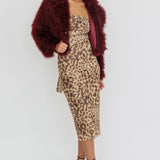 Aland Fuzzy Faux Fur Jacket Wine