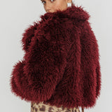 Aland Fuzzy Faux Fur Jacket Wine