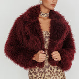 Aland Fuzzy Faux Fur Jacket Wine