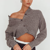 Netherlands Drop Shoulder Crop Cardigan Grey